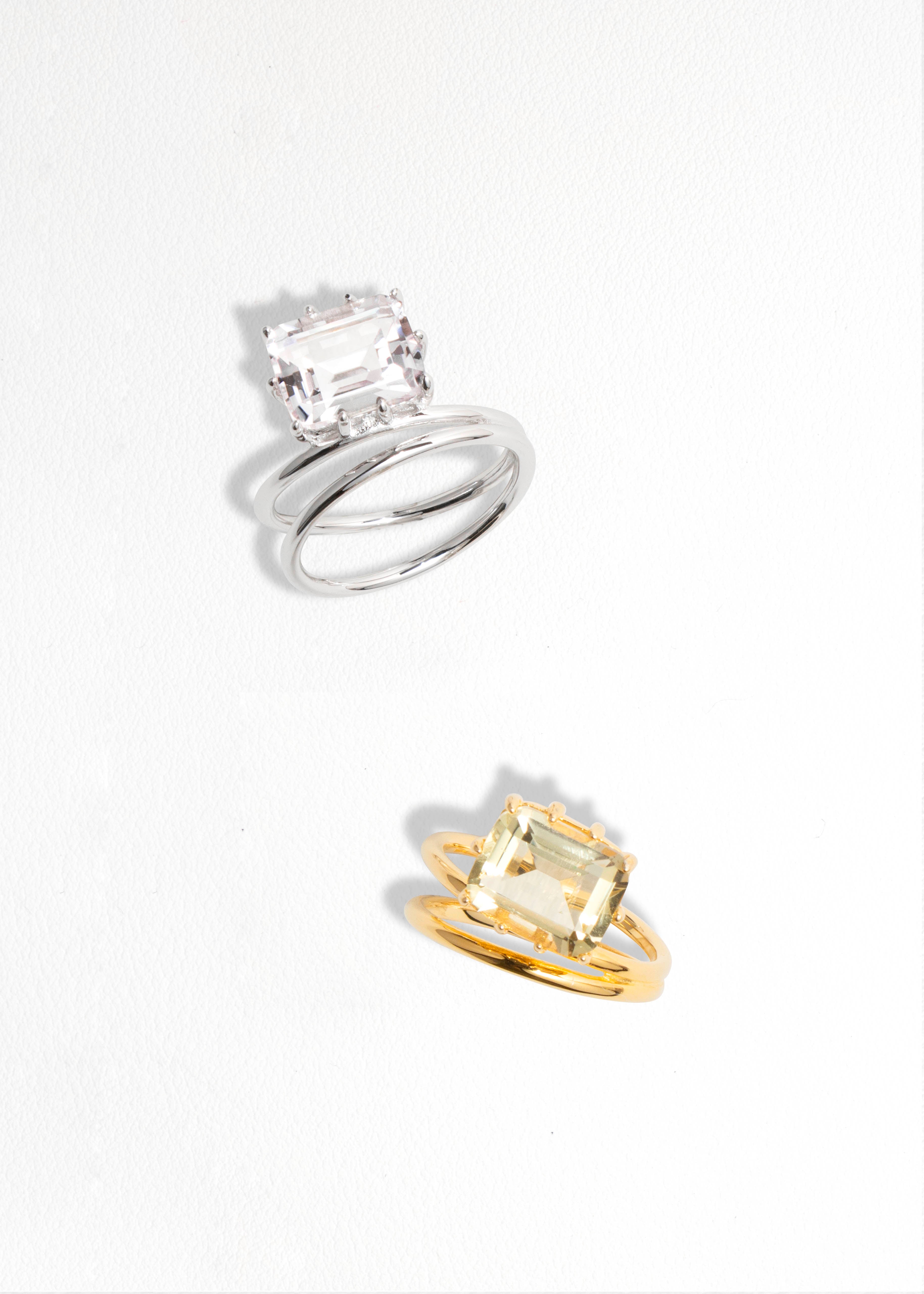 Twin Orbit Statement Ring ｜ Lemon Quartz