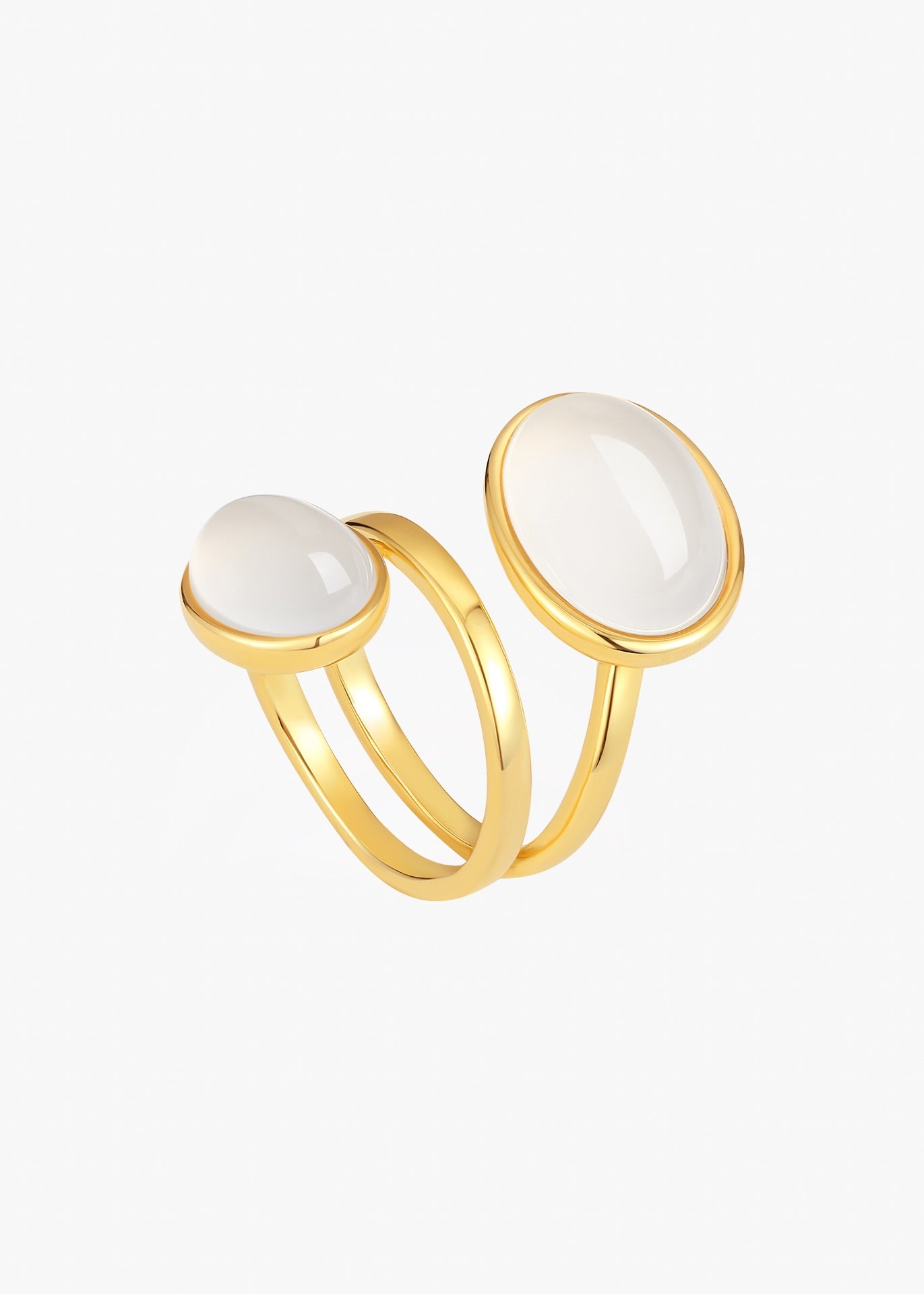 Dual Gem Spiral Ring | White Chalcedony