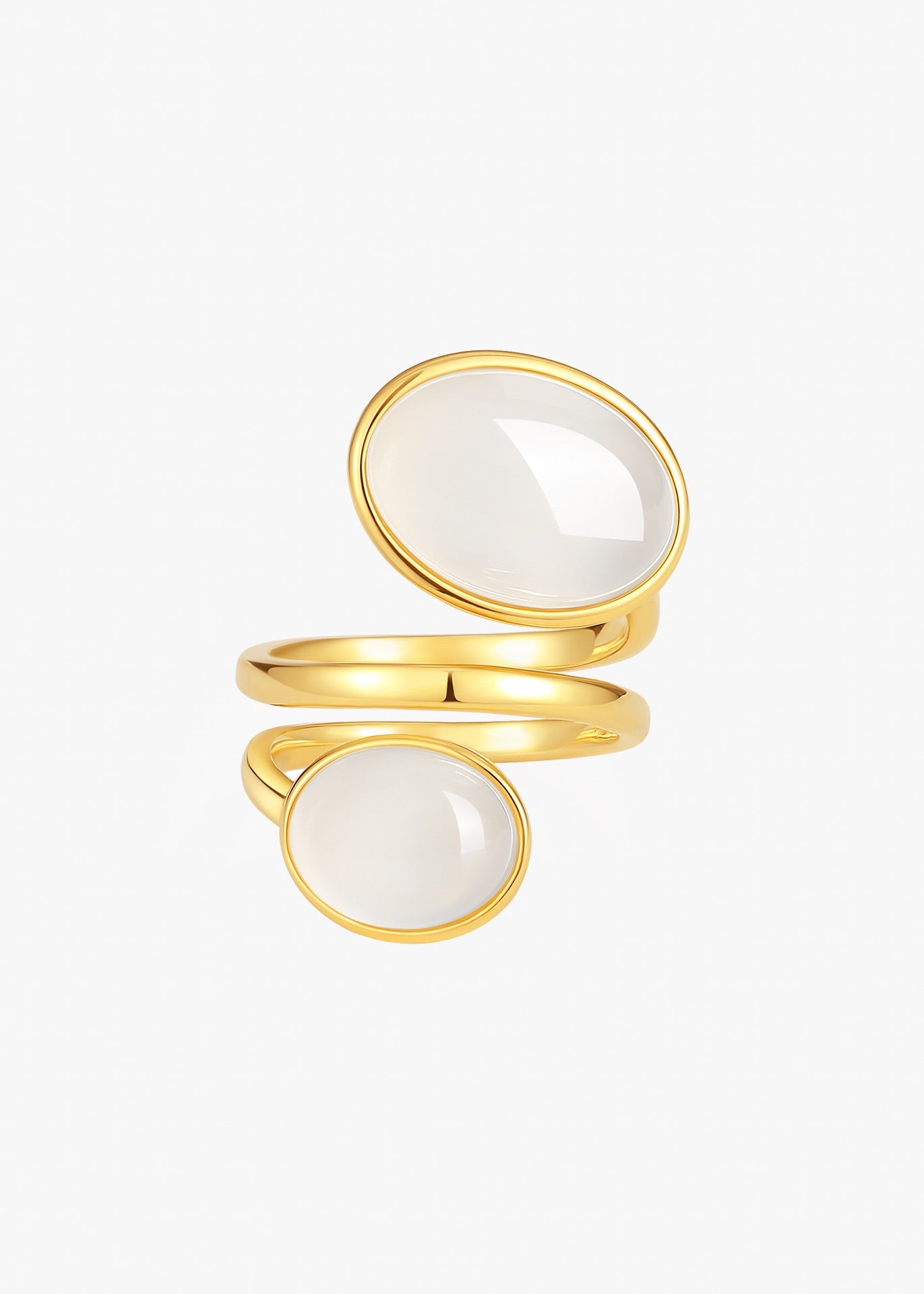 Dual Gem Spiral Ring | White Chalcedony