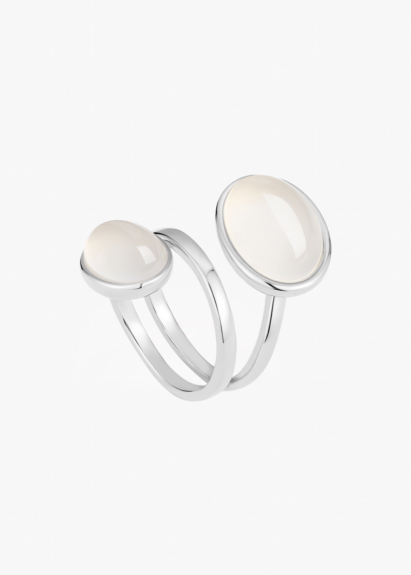 Dual Gem Spiral Ring | White Chalcedony