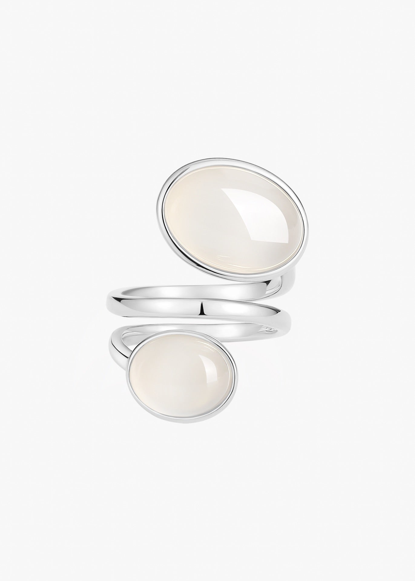 Dual Gem Spiral Ring | White Chalcedony